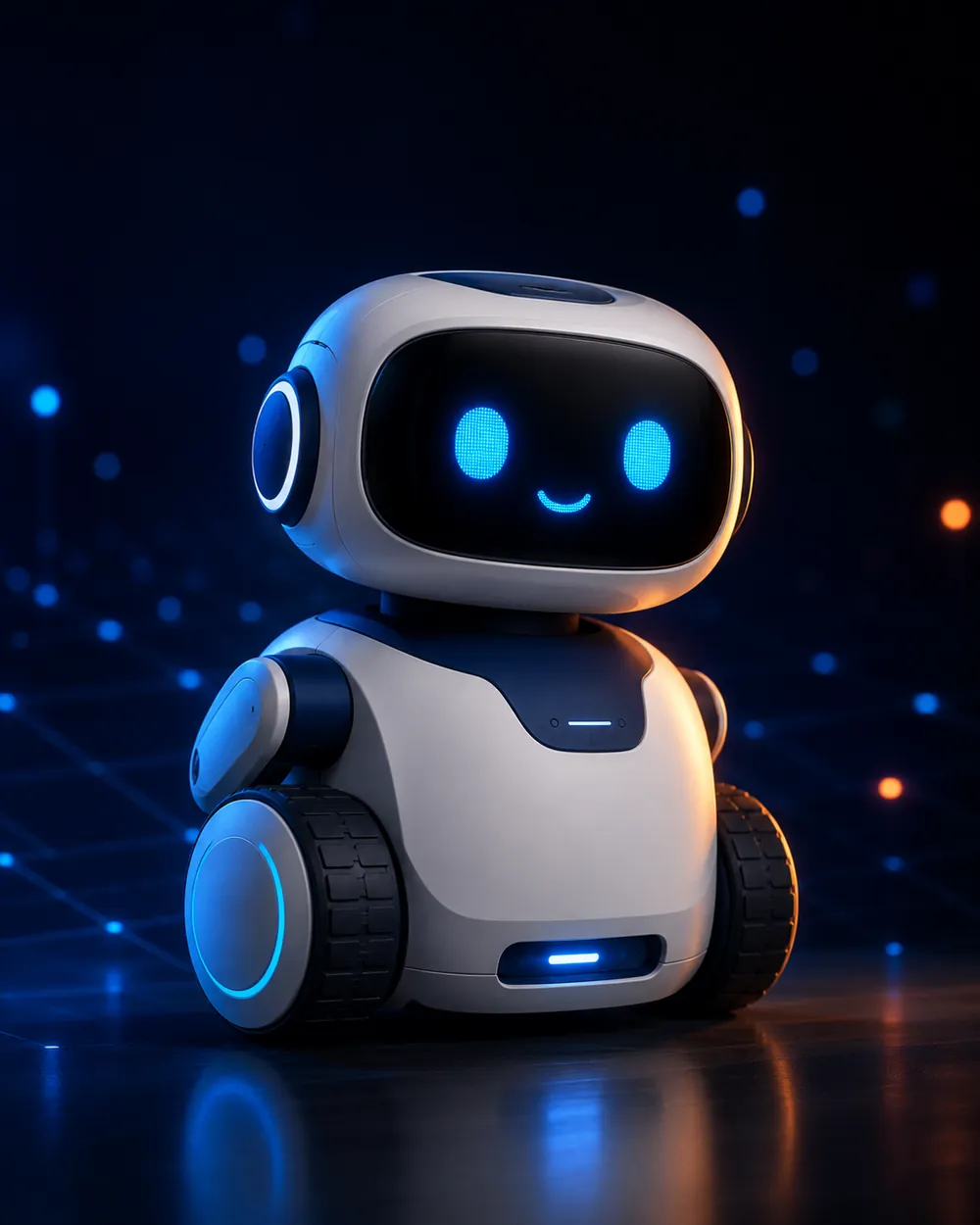 Mascote robô da Student Maker representando o pilar de Inteligência Artificial